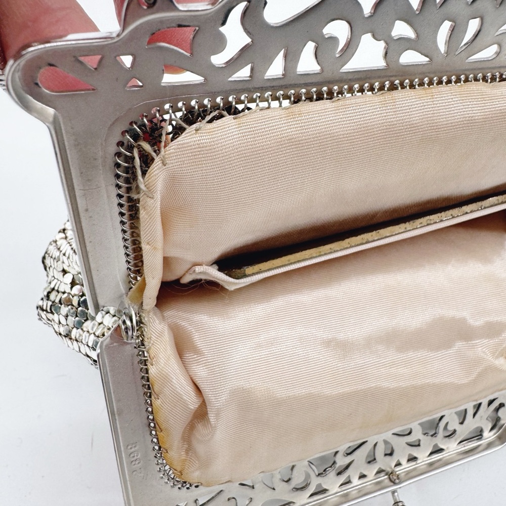 Vintage Whiting & Davis Silver Mesh Evening Bag Art Deco Frame Mirror - Picture 9 of 11
